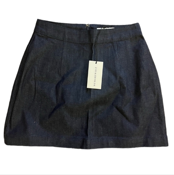 NWT WeWoreWhat Denim Mini Skirt Indigo Comfort Raw Blue Women's S XS - Picture 2 of 6